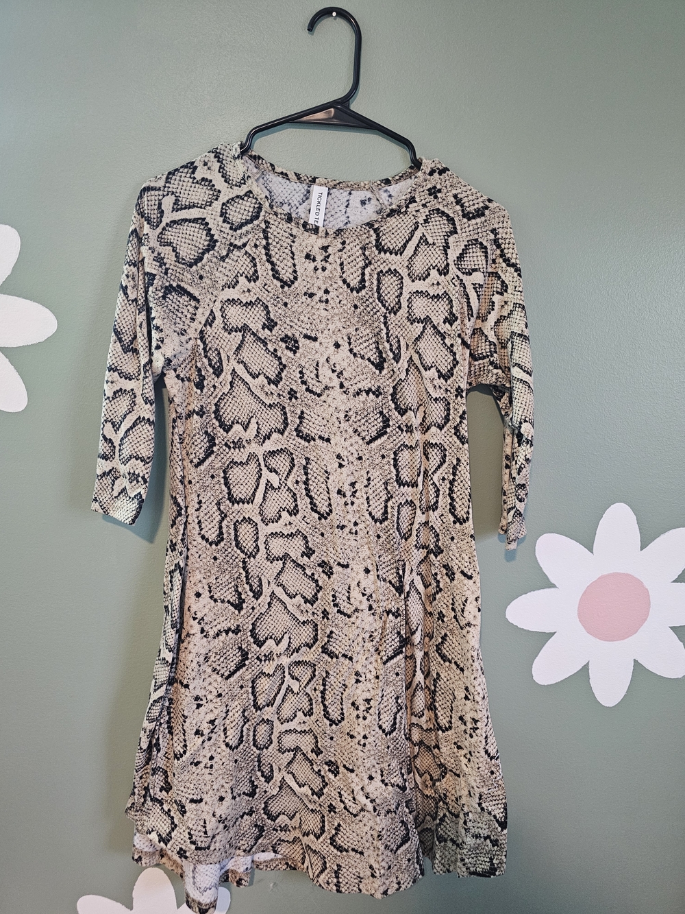 Tickled Teal Beige and Black Snake-Print Dress